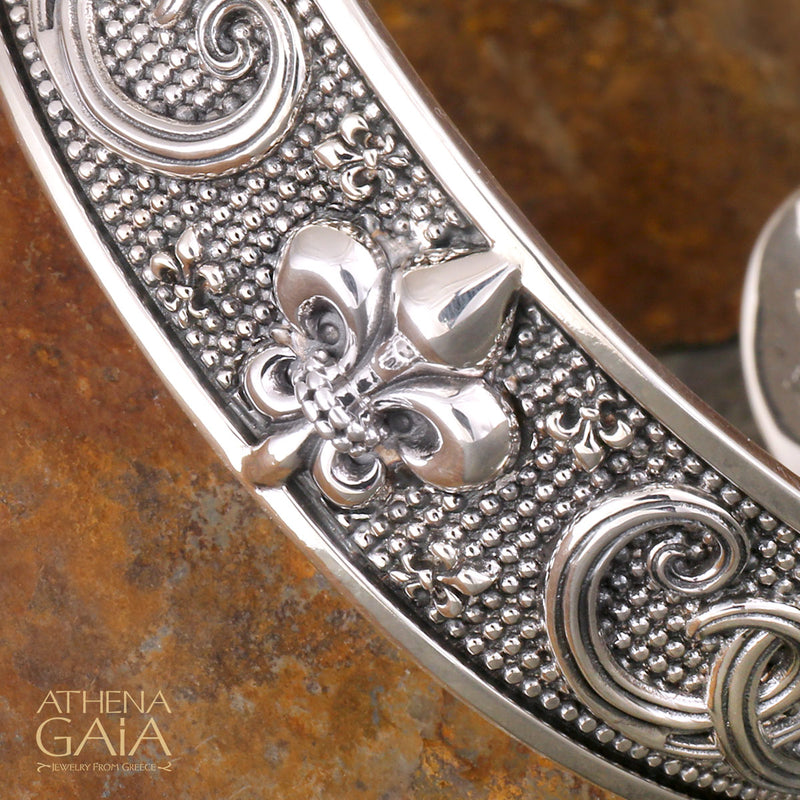 Fleur De Lis Open Bracelet - Sterling Silver - Cuff Bracelet