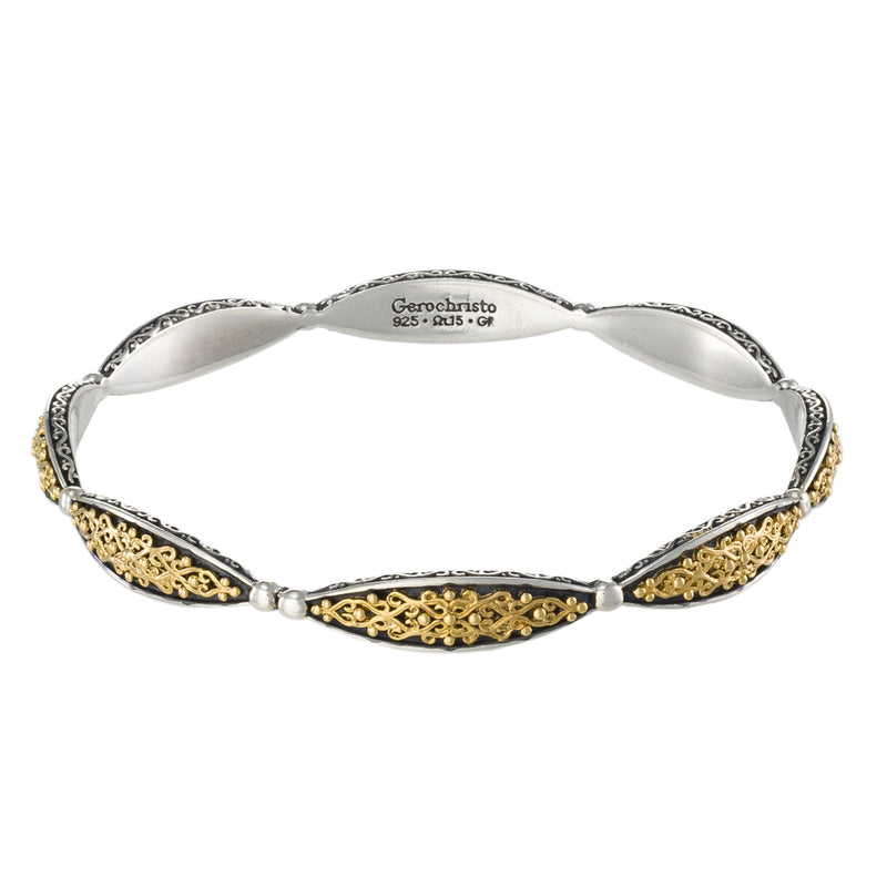Aretousa Bracelet - 18k Gold and Sterling Silver - Solid Bangle Bracelet