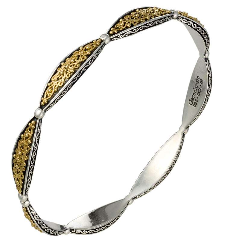 Aretousa Bracelet - 18k Gold and Sterling Silver - Solid Bangle Bracelet