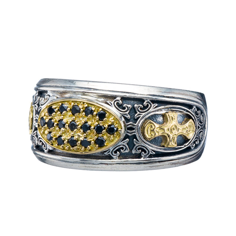 Patmos Maltese Cross Field Stone Ring - 18k Gold & Sterling Silver Ring - Cigar Band Ring