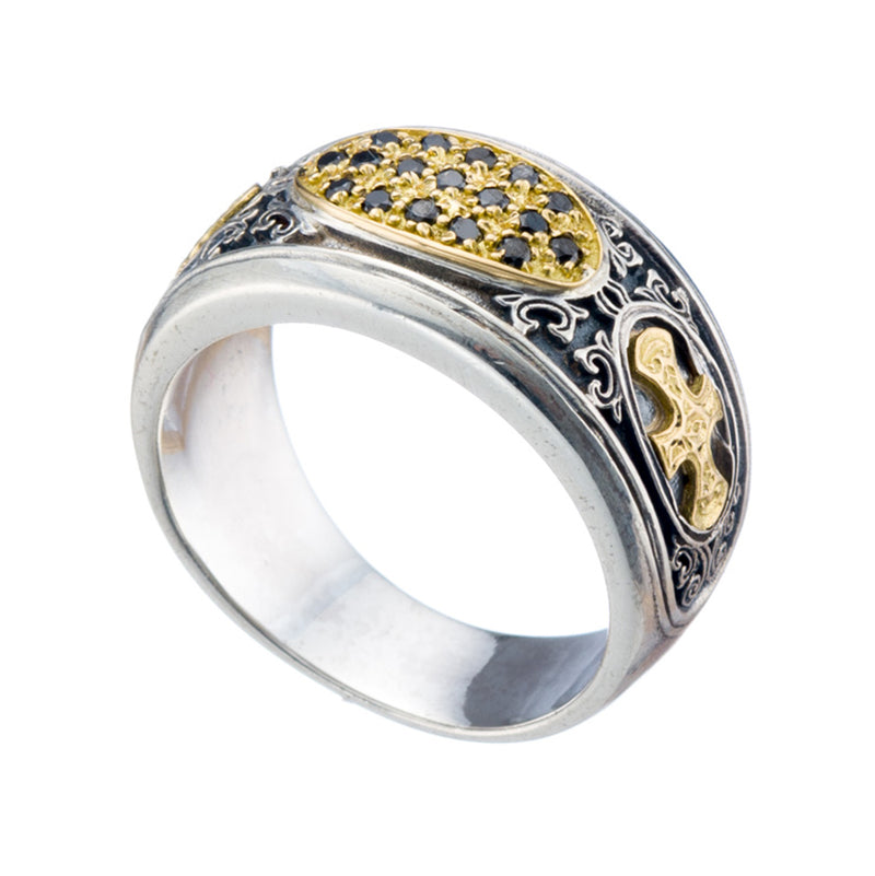 Patmos Maltese Cross Field Stone Ring - 18k Gold & Sterling Silver Ring - Cigar Band Ring