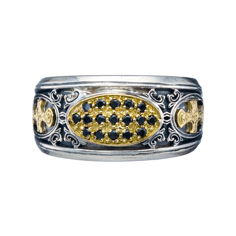 Patmos Maltese Cross Field Stone Ring - 18k Gold & Sterling Silver Ring - Cigar Band Ring