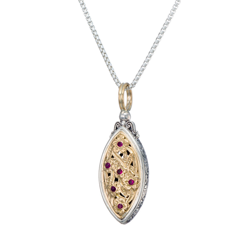 Meadow Shadows Harmony with Rubies Pendant - 18k Gold & Sterling Silver Pendant