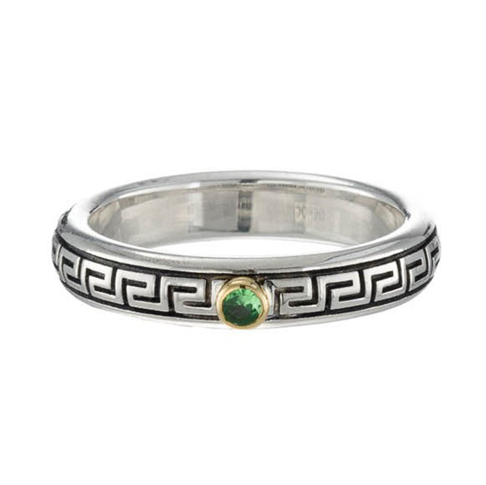 Meander Stackable Band Ring with a Gemstone