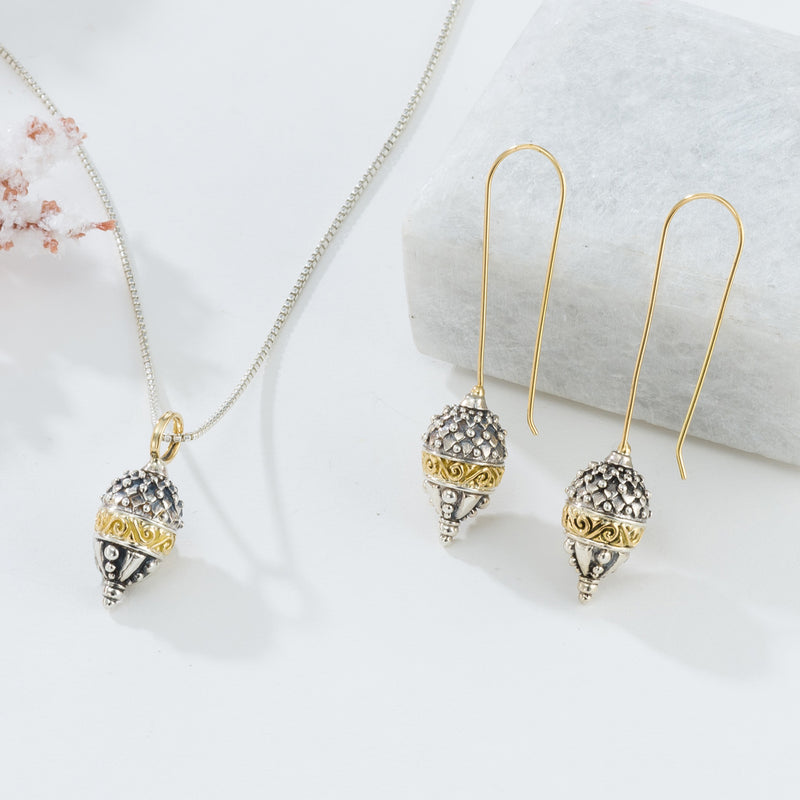 Santorini Pine Cone Pendant - 18k Gold & Sterling Silver Pendant