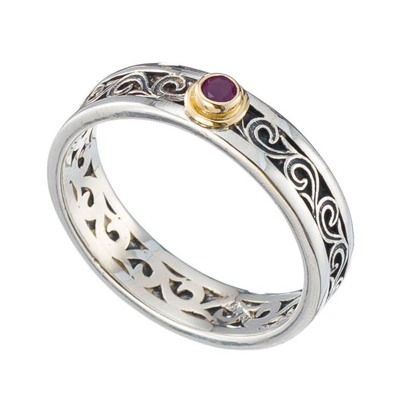 Kyma with Flower Stone Bezel Band Ring - 18k Gold & Sterling Silver Ring - Stackable Ring