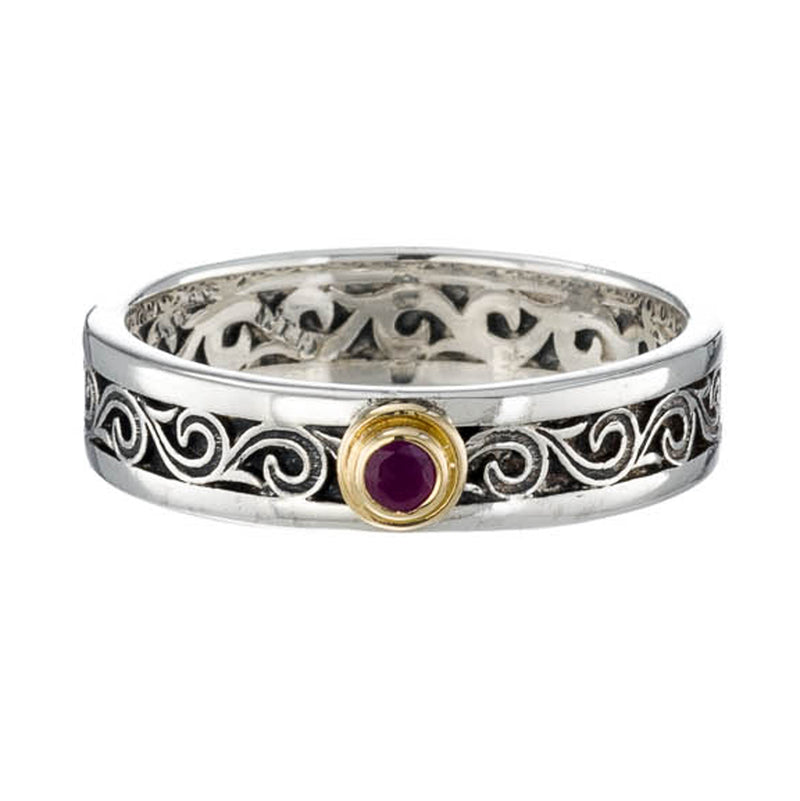 Kyma with Flower Stone Bezel Band Ring - 18k Gold & Sterling Silver Ring - Stackable Ring