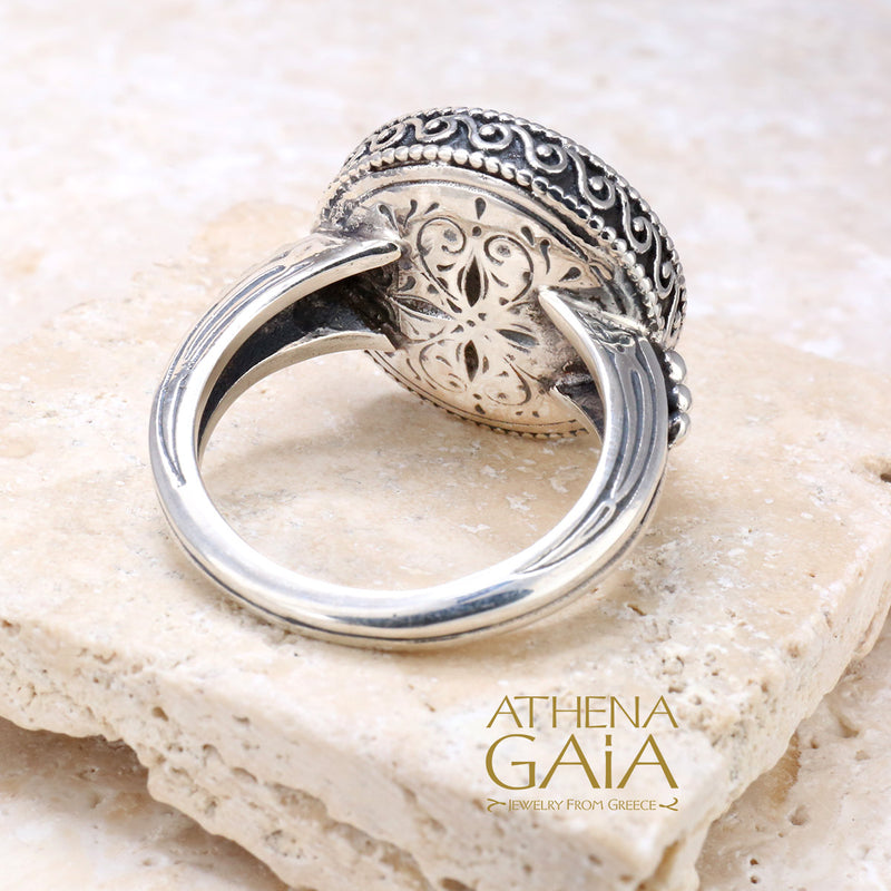 Floral Cross Argonaut Golden Clover Ring - 18k Gold & Sterling Silver Ring - Cocktail Ring