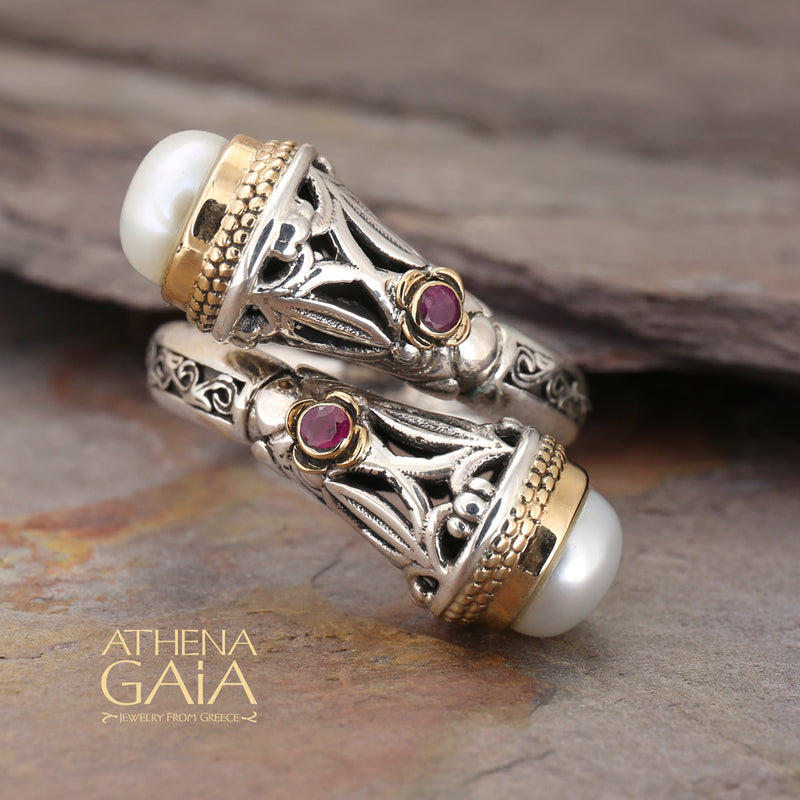 Santorini Ring (Large ) - 18k Gold & Sterling Silver Ring - Cocktail Ring