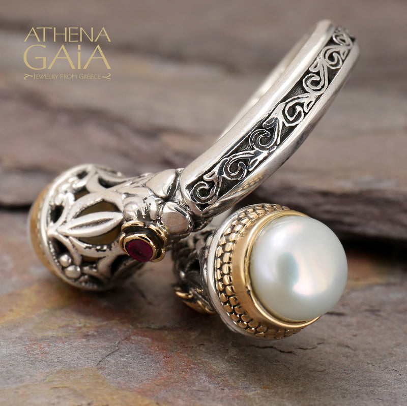 Santorini Ring (Large ) - 18k Gold & Sterling Silver Ring - Cocktail Ring