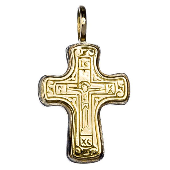 ICXC Crucifix Latin Cross - 18k Gold and Sterling Silver - Cross Necklace