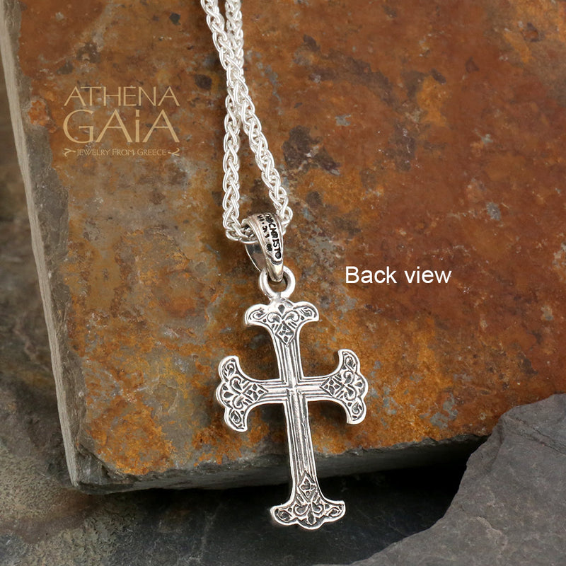 Fleury Cross With Ruby - Sterling Silver - Flared Cross