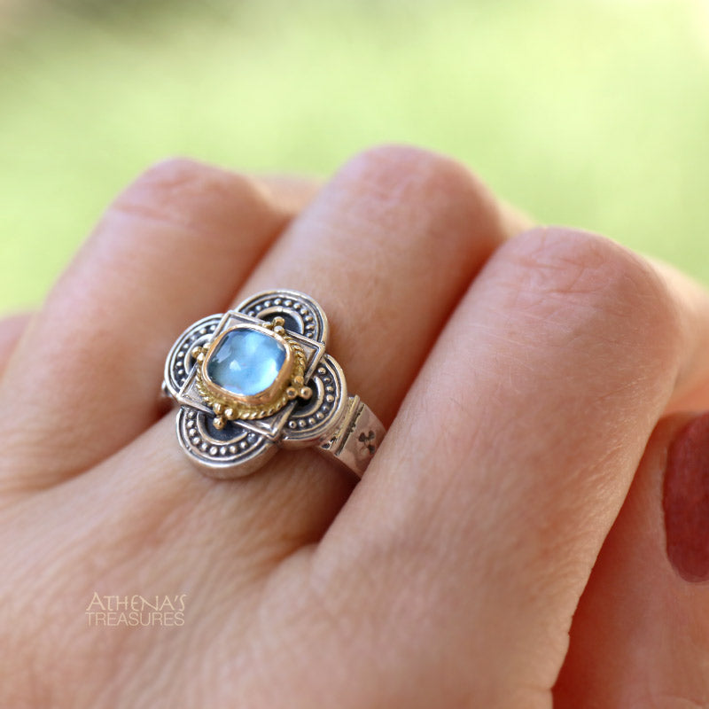 Cyclades Faith Navigation Ring - 18k Gold & Sterling Silver Ring - Cocktail Ring