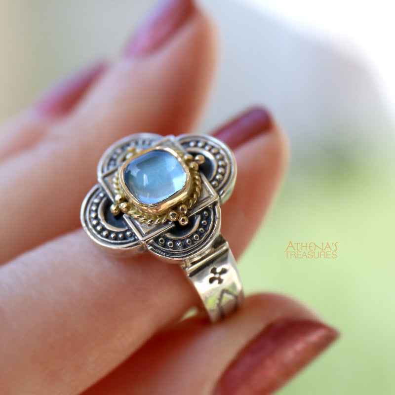 Cyclades Faith Navigation Ring - 18k Gold & Sterling Silver Ring - Cocktail Ring