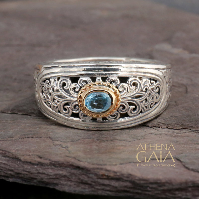 Mediterranean Ring - 18k Gold & Sterling Silver Ring - Stackable Ring