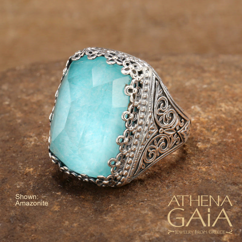 Pop Rocks Orthogonio Crown Ring - Sterling Silver Ring - Cocktail Ring - Large Stone Ring