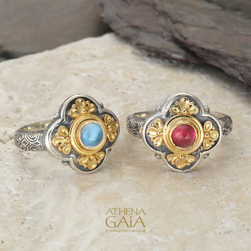 Athenian Flower Ring - 18k Gold & Sterling Silver Ring - Cocktail Ring