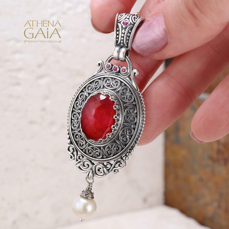 Pop Rocks Synergy Framed Oval Pearl Drop Pendant - 18k Gold & Silver Pendant