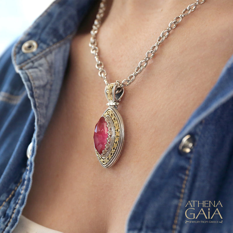 Pop Rocks Ellipse Synergy Border Pendant - 18k Gold & Sterling Silver Pendant