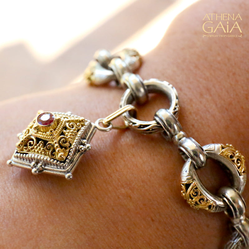 Tetra Vaulted Filigree Charm Pendant - 18k Gold & Sterling Silver Pendant