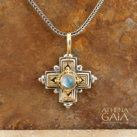 Small Rustic Gold Greek Cross with Stone