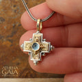 Rustic Stone Cross (Small) - 18k Gold & Sterling Silver - Greek Cross (In-Stock)