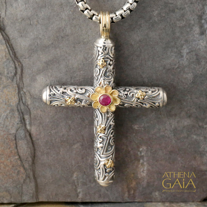 Meadow Breeze Latin Cross - 18k Gold & Sterling Silver - Orthodox Cross