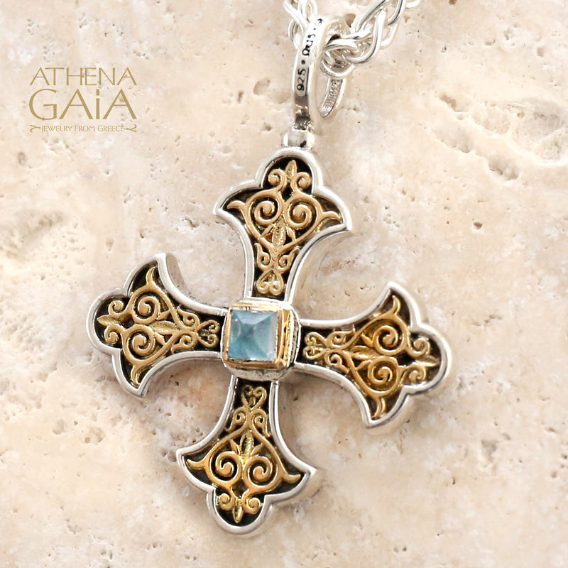 Aretousa Fleury Cross (Medium) - 18k Gold & Sterling Silver - Orthodox Cross