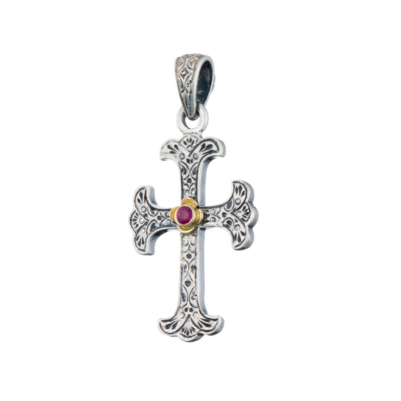 Fleury Cross With Ruby - Sterling Silver - Flared Cross