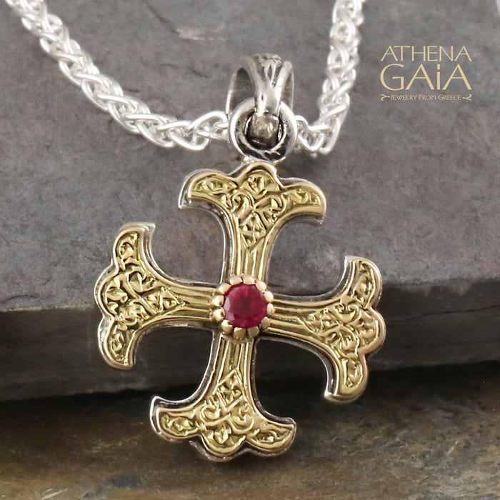 Classic Greek Cross With Ruby