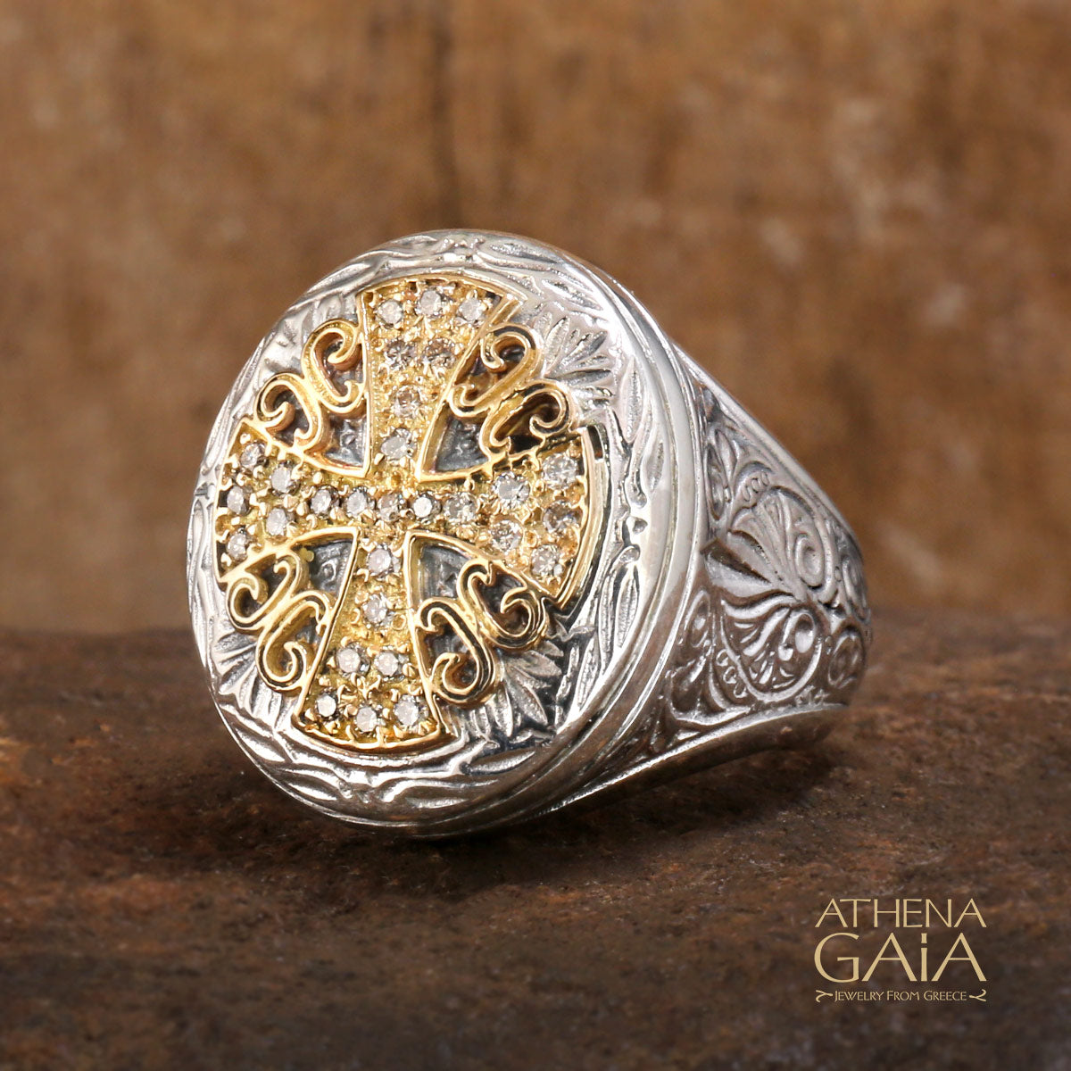 Greek Diamond Cross Synergy Ring by Gerochristo — Athena Gaia