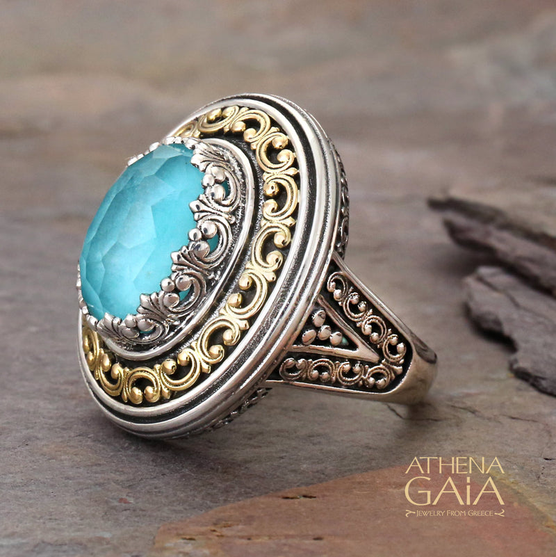 Pop Rocks Synergy Border Ring - 18k Gold & Sterling Silver Ring - Cocktail Ring