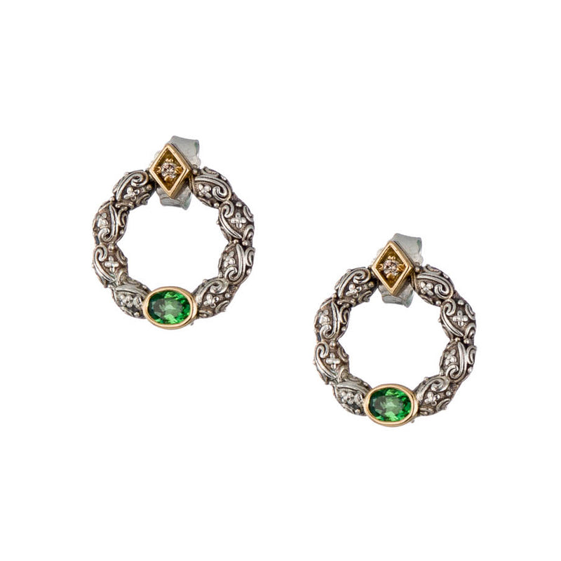 Single Oval Stone Small Stud Cycle Earrings - 18k Gold & Sterling Silver Earrings