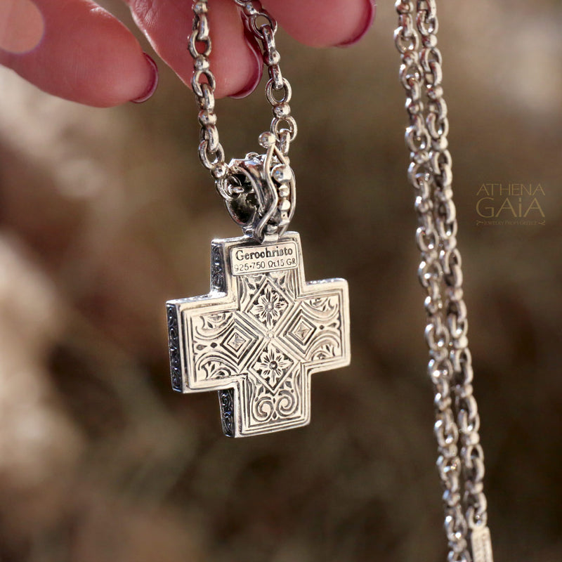 Filigree Greek Cross - 18k Gold and Sterling Silver - Greek Cross