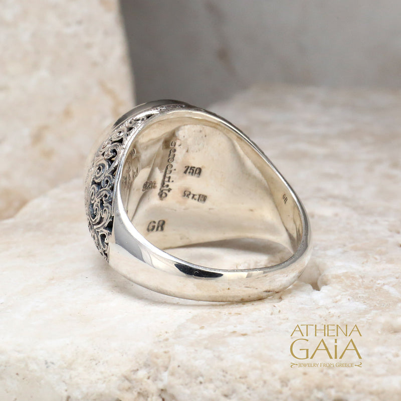 Mediterranean Circle Face Ring - 18k Gold & Sterling Silver Ring - Club Ring