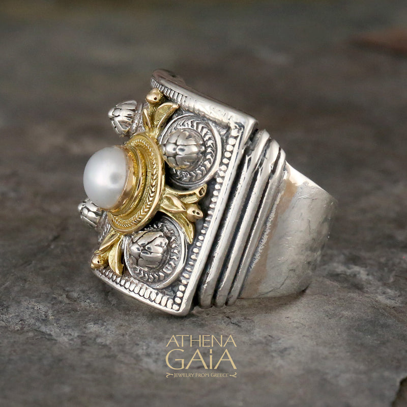 Florentine Ring - 18k Gold & Sterling Silver Ring - Cocktail Ring