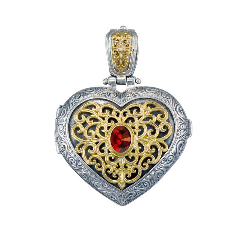 Mediterranean Stone Heart Locket Pendant (Large) - 18k Gold & Sterling Silver Pendant
