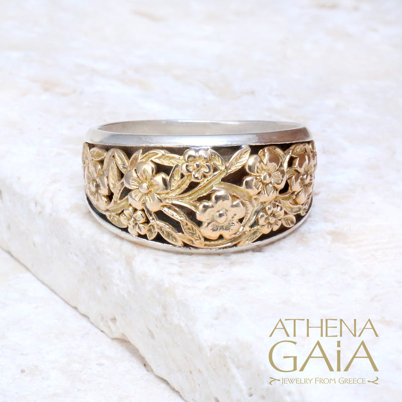 Meadow Shadows Ring - 18k Gold & Sterling Silver Ring - Cigar Band Ring