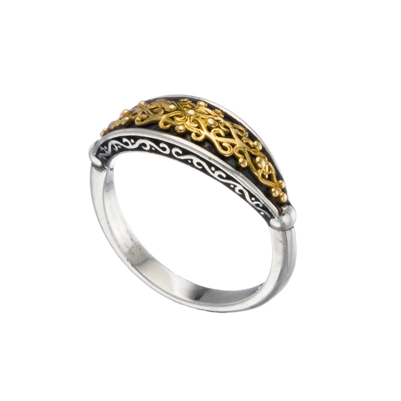 Aretousa Gold Vine Band Ring - 18k Gold & Sterling Silver Ring - Stackable Ring