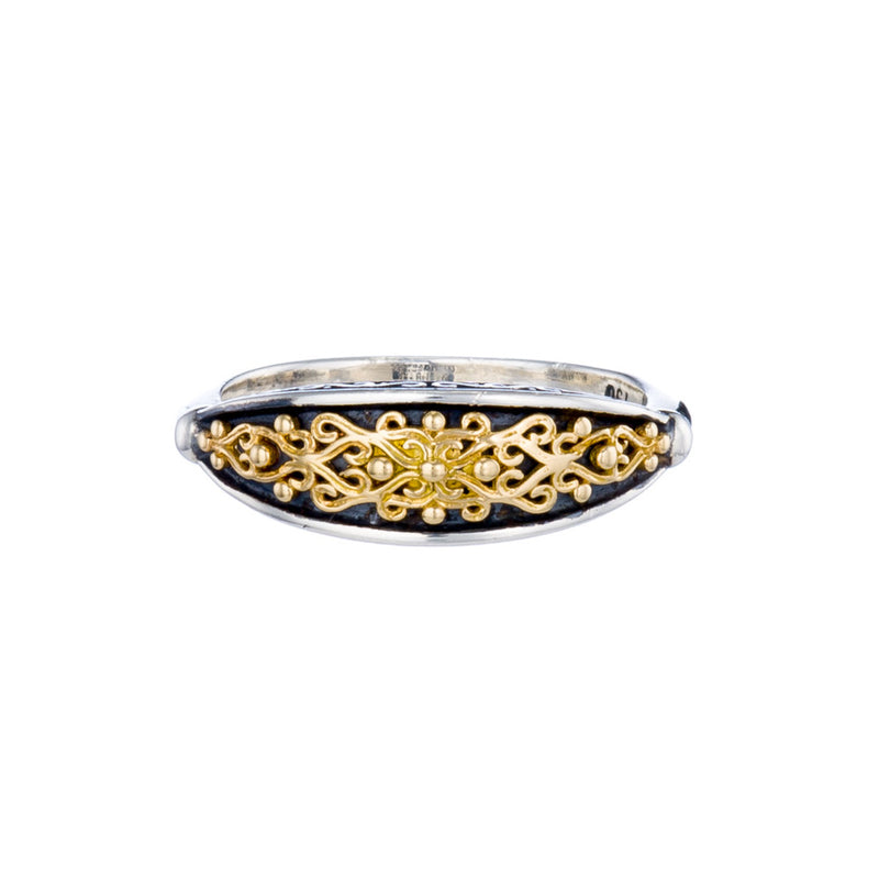 Aretousa Gold Vine Band Ring - 18k Gold & Sterling Silver Ring - Stackable Ring