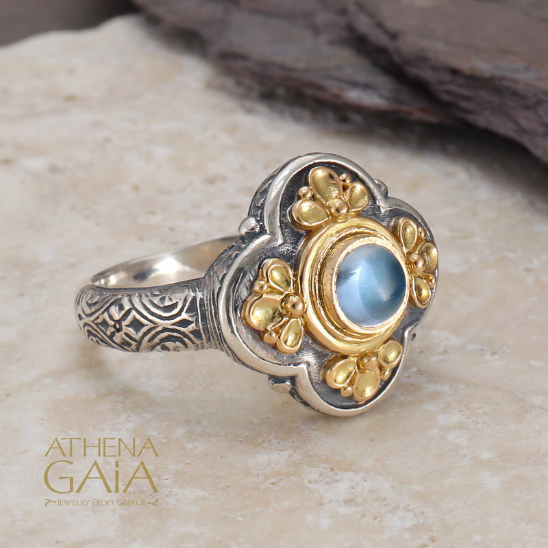 Athenian Flower Ring - 18k Gold & Sterling Silver Ring - Cocktail Ring