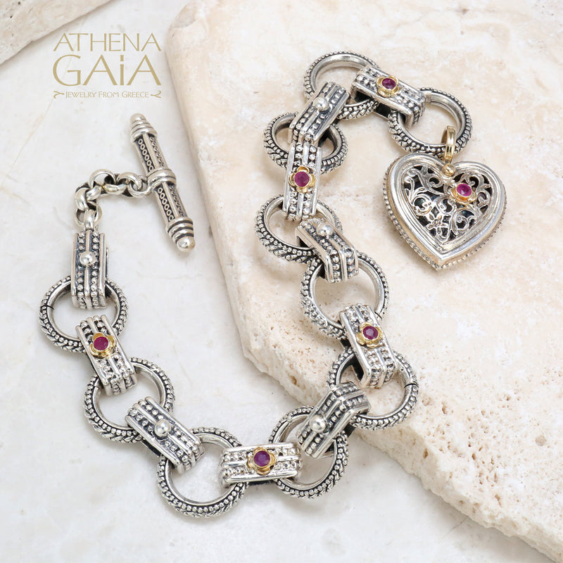 Ruby Road - 18k Gold and Sterling Silver - Single Heart Charm Bracelet