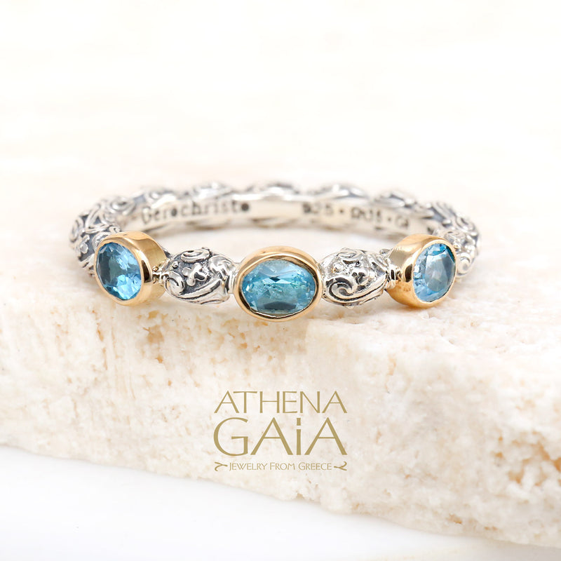 Meadow Breeze Triple Oval Stone Ring - 18k Gold & Sterling Silver Ring - Stackable Ring