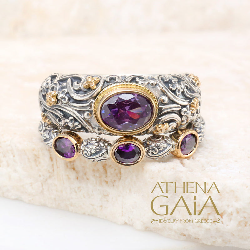 Meadow Breeze Triple Oval Stone Ring - 18k Gold & Sterling Silver Ring - Stackable Ring