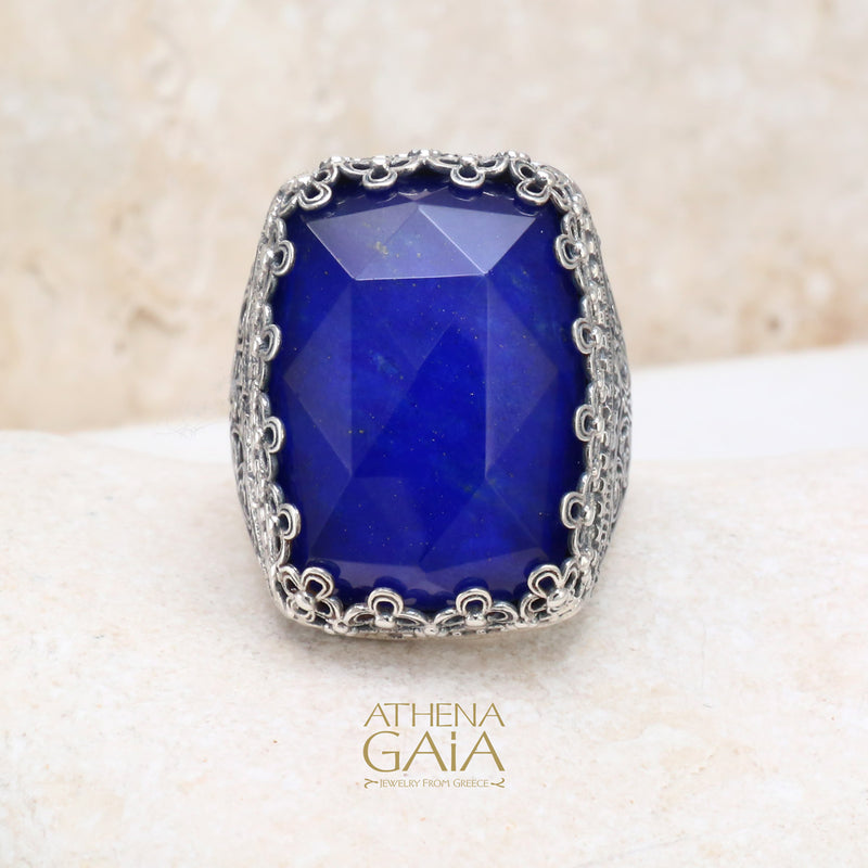 Pop Rocks Orthogonio Crown Ring - Sterling Silver Ring - Cocktail Ring - Large Stone Ring