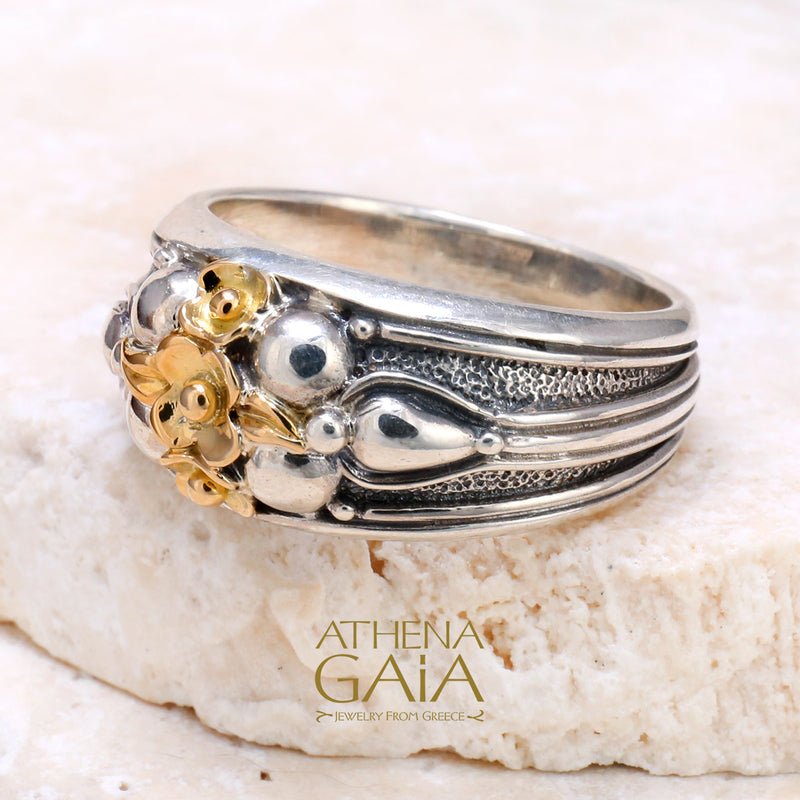 Kassandra Flower Ring - 18k Gold & Sterling Silver Ring - Cocktail Ring
