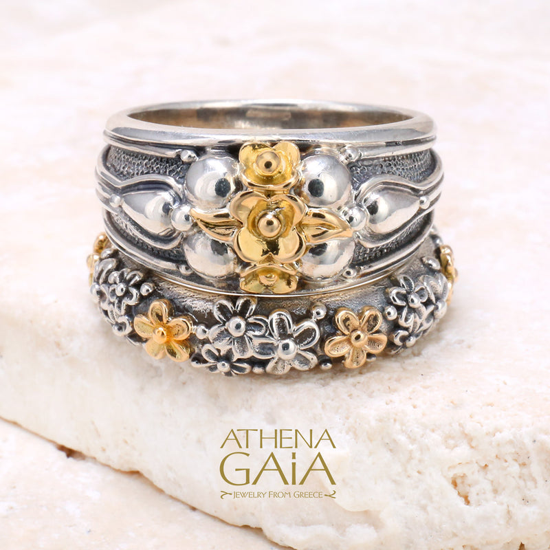 Kassandra Flower Ring - 18k Gold & Sterling Silver Ring - Cocktail Ring