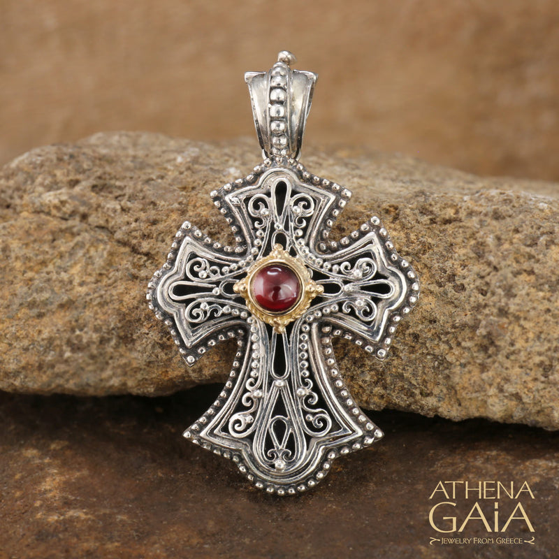 Filigree Flared Cross - Sterling Silver & 18k Gold - Flared Cross