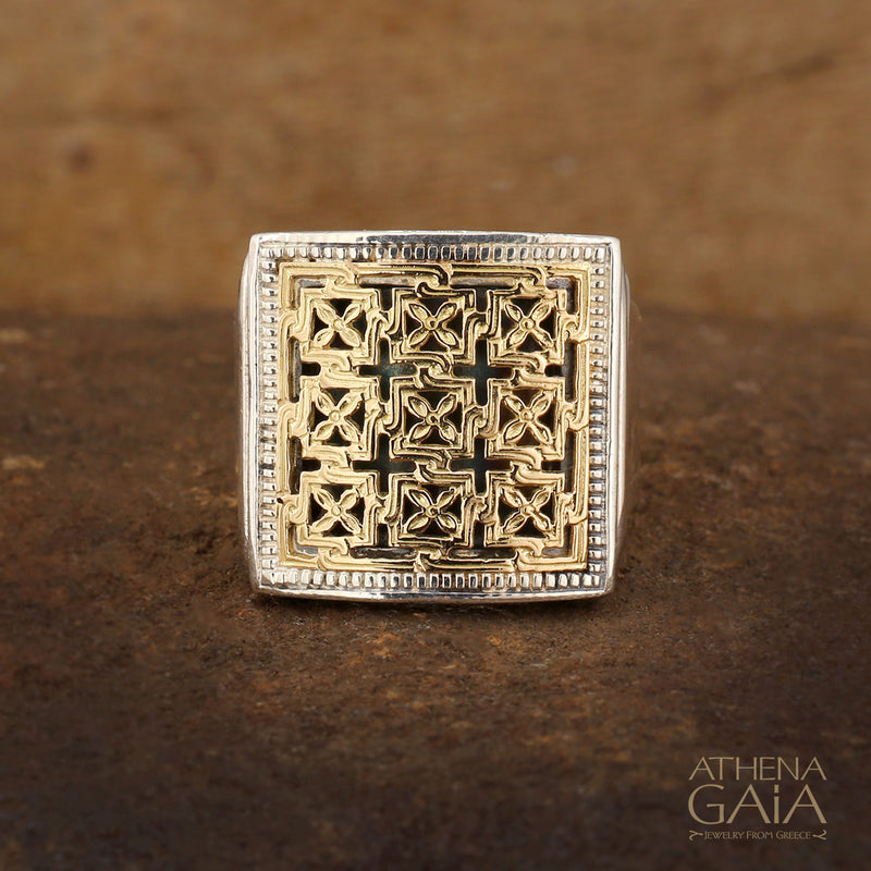 Monastiraki Garden Trellis Ring - 18k Gold & Sterling Silver Ring - Club Ring