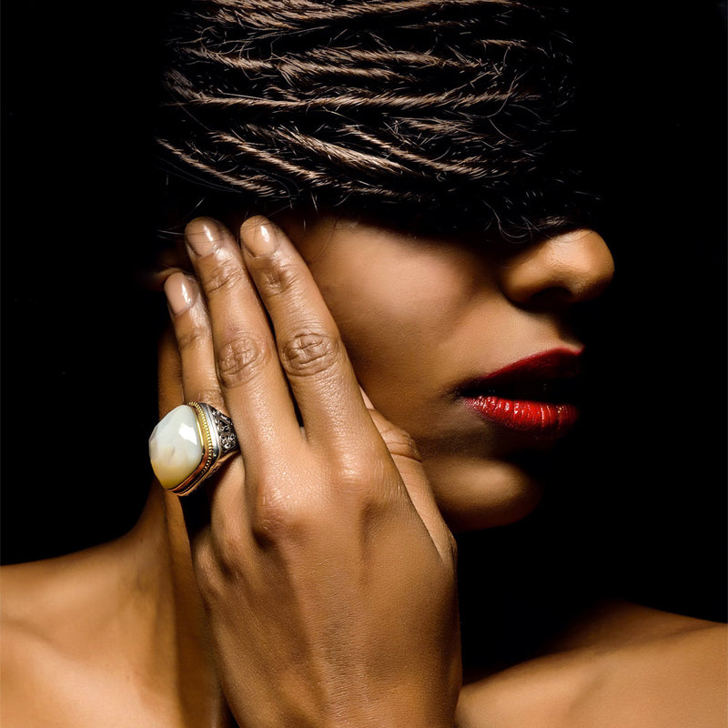 Cushion Top Large Stone Ring - 18k Gold & Sterling Silver Ring - Cocktail Ring